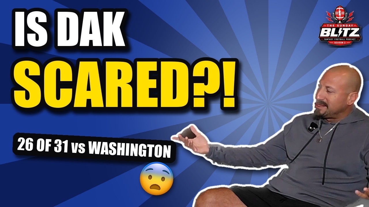 Official thumbnail for “Is Dak Prescott Scared?” with the text “Is Dak scared?!” and “26 of 31 vs Washington.”