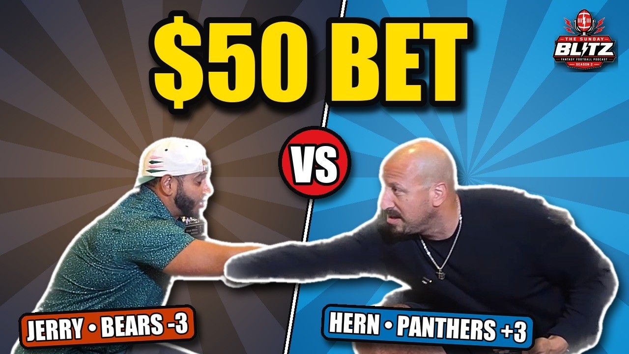 Official thumbnail for Season 2, Episode 2 with the text “$50 bet,” “Jerry • Bears −3,” and “Hern • Panthers +3.”